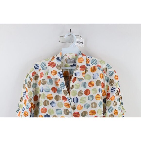 Vintage 90s Esprit Womens Medium Polka Dot Looped Collar Button Shirt Rayon - Picture 2 of 15
